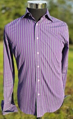 Ralph Lauren Black Label Shirt Womens Purple Striped Button Up Slim Fit Size S